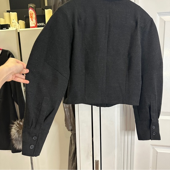 Zara Dark Grey Cropped Button Up Top Balloon Long Sleeve Collared XS Chic Modern - Picture 7 of 9